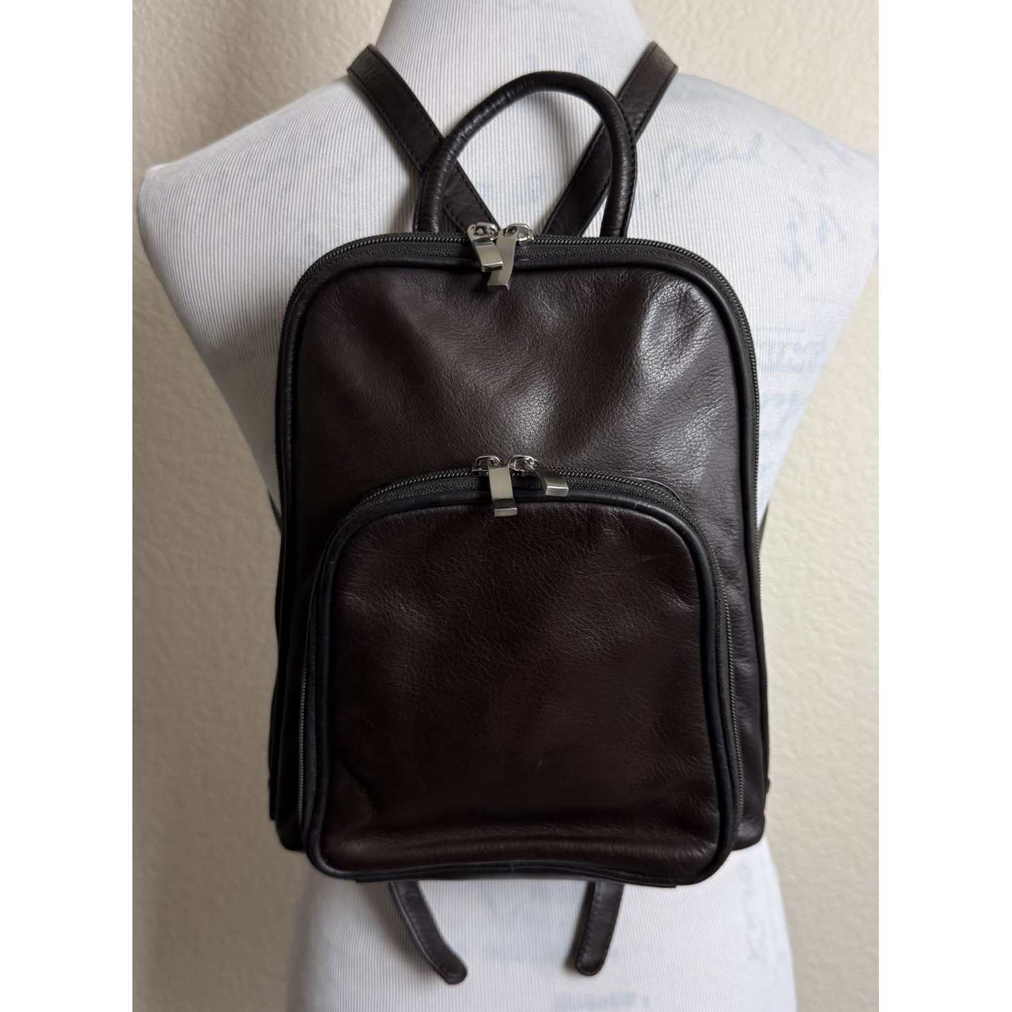 Osgoode Marley Backpack Dark Brown Soft Leather Organizer Rucksack Travel School — image 2 of 8